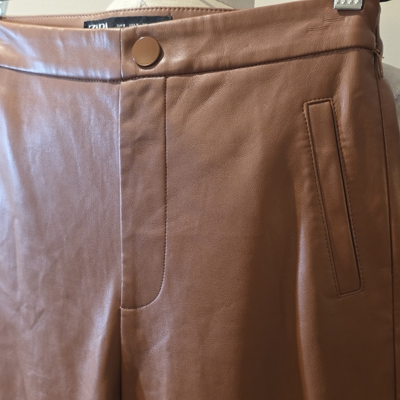 Zara Brown Faux Leather Leggings/Pants.  Size Small - Picture 3 of 6